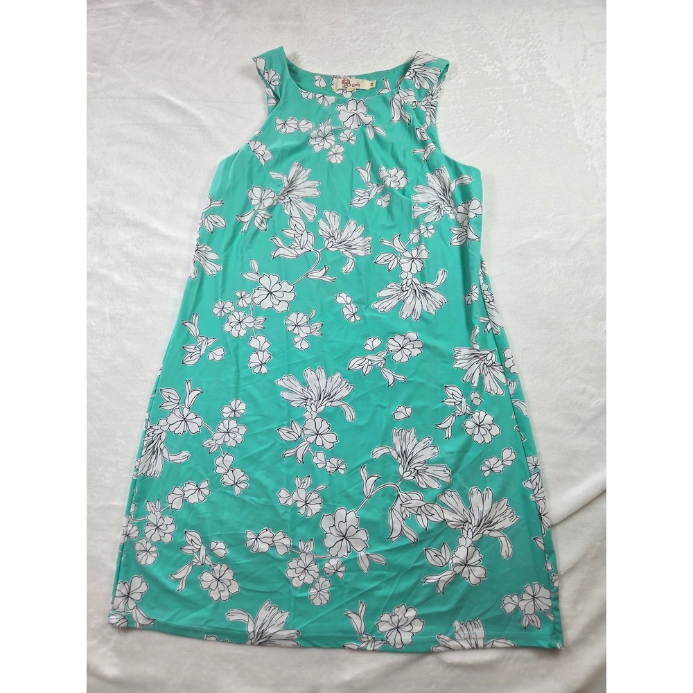 Aryeh Teal Floral Sleeveless Shift‎ Dress Womens Medium Resortwear Tropical